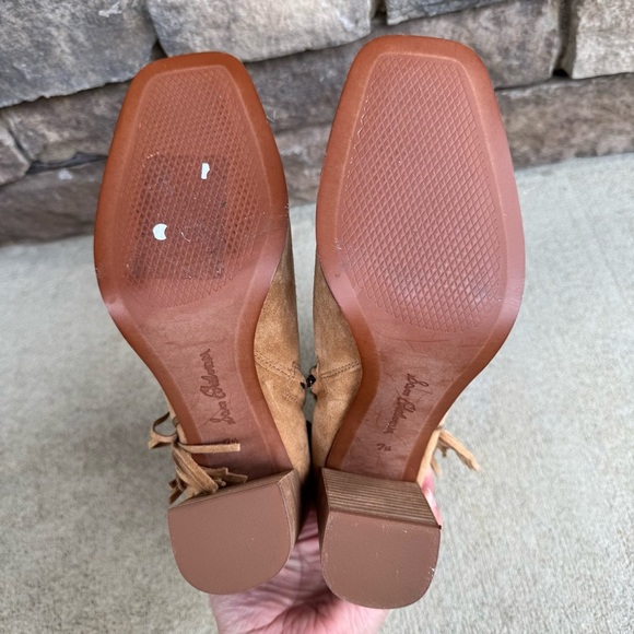 Sam Edelman Ona Fringe Boots Camel Squared Toe Suede - Picture 11 of 11